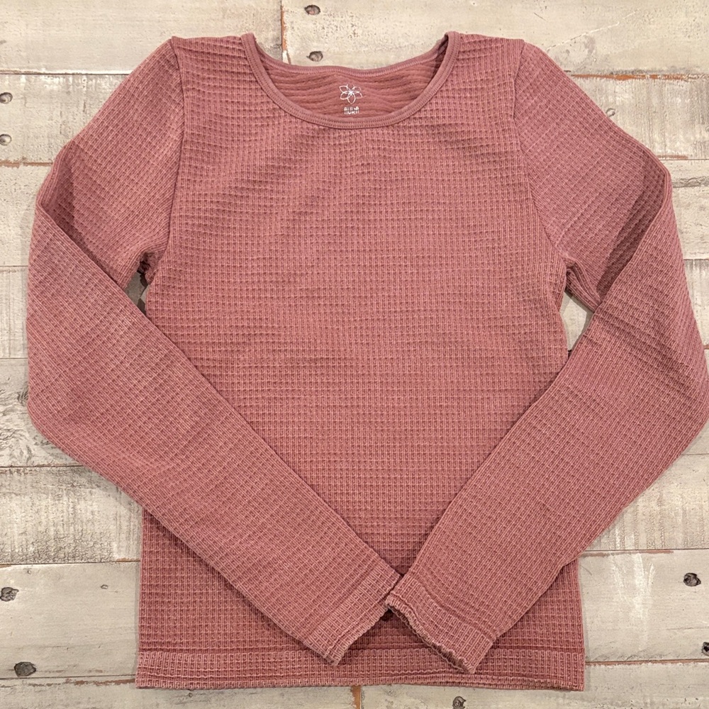 Aura Dusty Rose Long Sleeve Waffle Knit Top